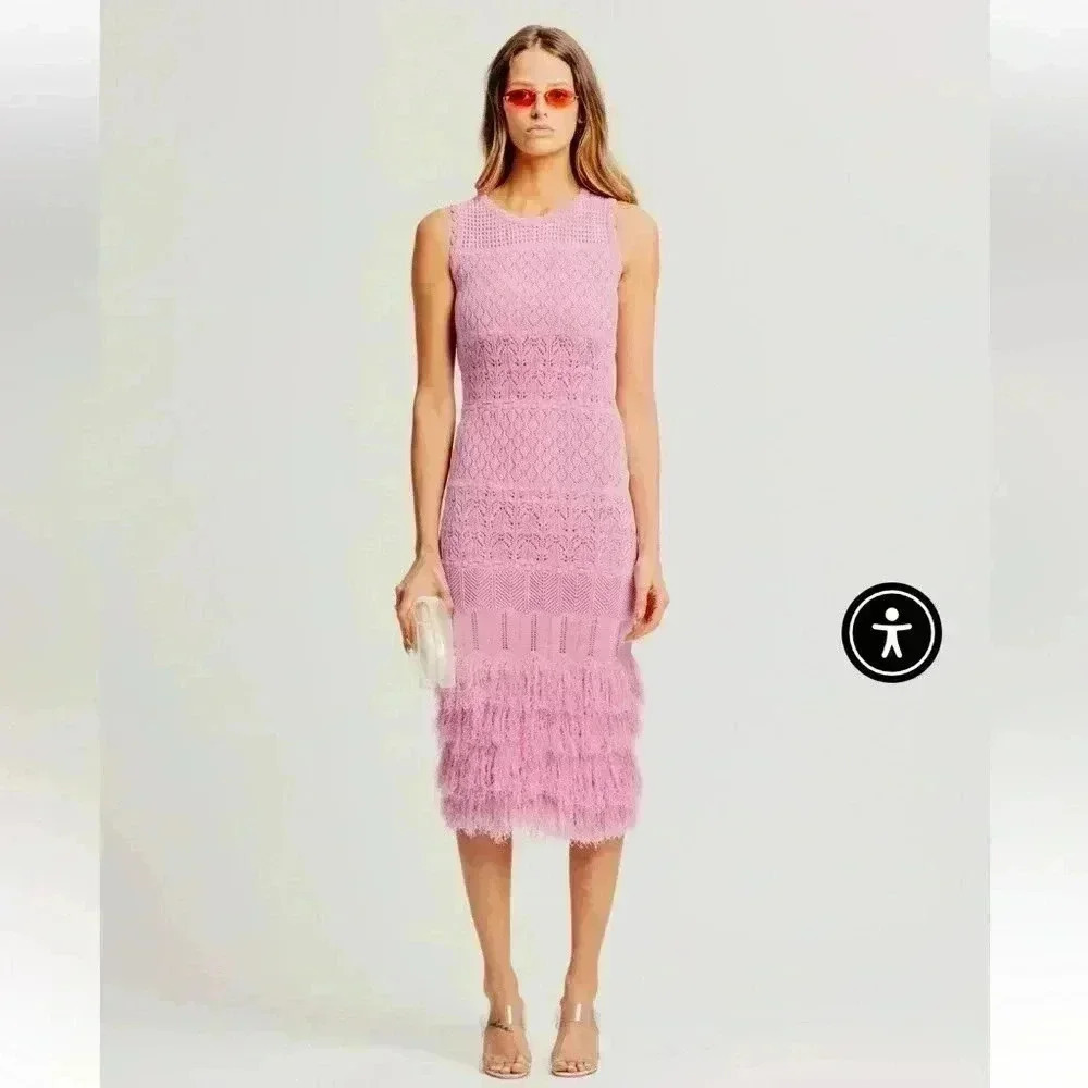 Torn By Ronny Kobo Ryan Dress In Lilac Purple S Crochet Knit Cutout EUC